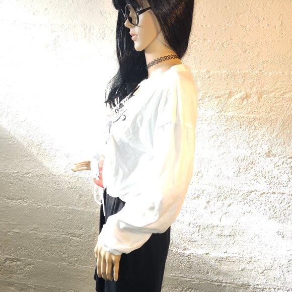 Popular Sports Betty Boop Graphic Long Sleeve Distressed Cropped T-Shirt Size L - Picture 4 of 10